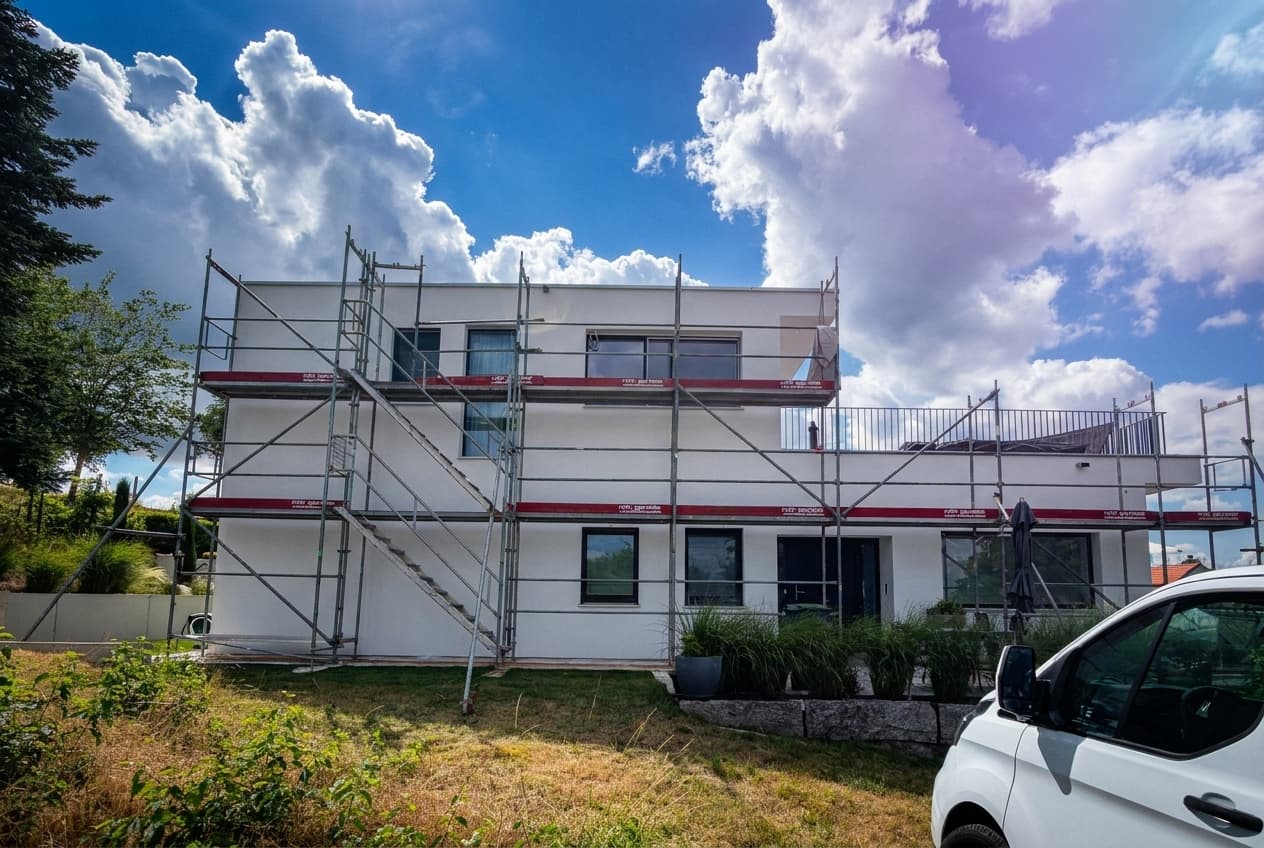 Aussenputz an moderner Fassade